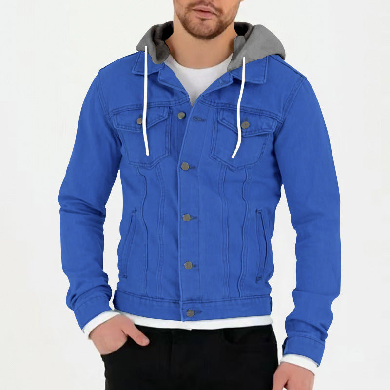 Men's denim jacket with snug hood and practical pocket design Lisslune