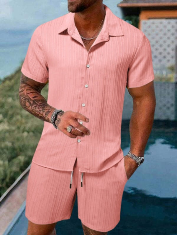 Men's casual short-sleeve set with textured surface Lisslune