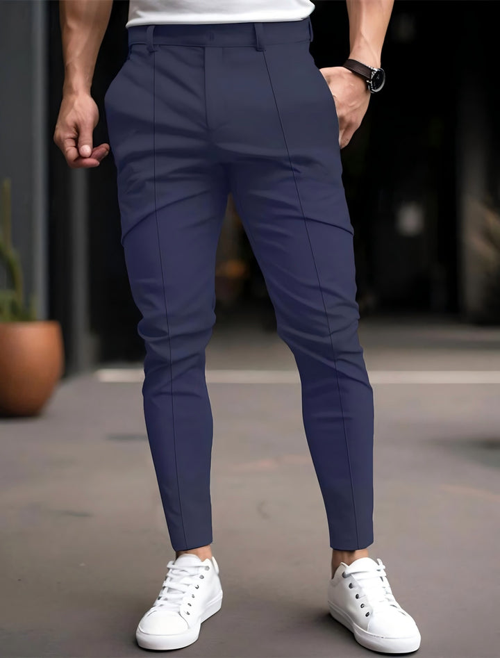 Men's stylish slim-fit chinos with elastic waistband and versatile pockets Lisslune