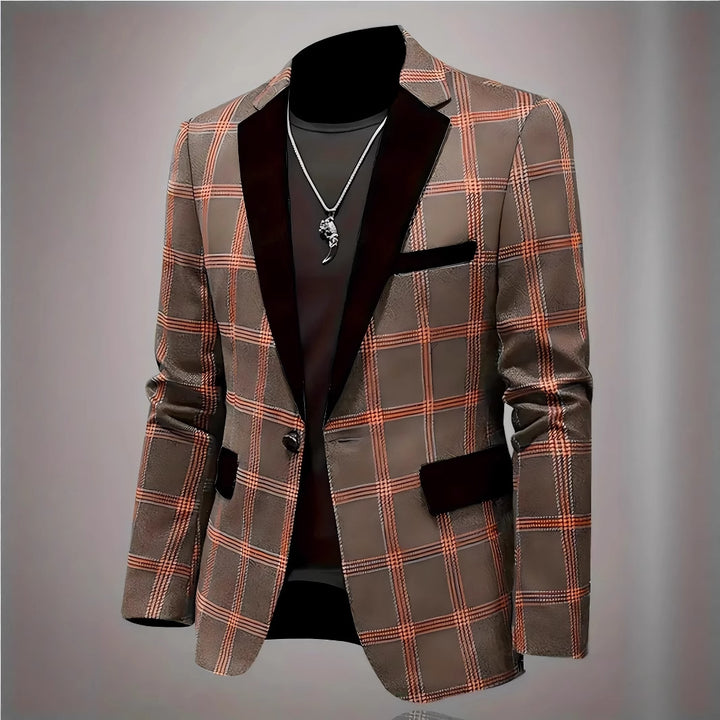 Men's Elegant Check Blazer with Velvety Lapel Lisslune