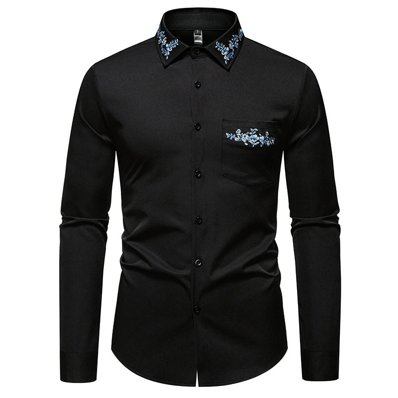 Men's long sleeve shirt with floral embroidery design Lisslune