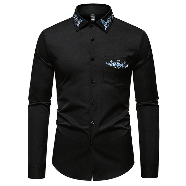 Men's long sleeve shirt with floral embroidery design Lisslune