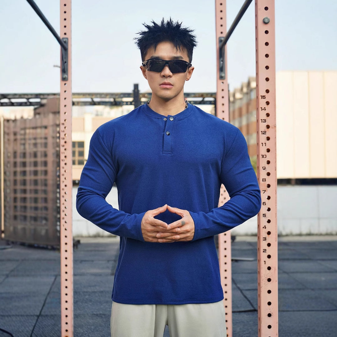 Men's Long Sleeve Henley Shirt made of breathable material with buttoned neckline Lisslune