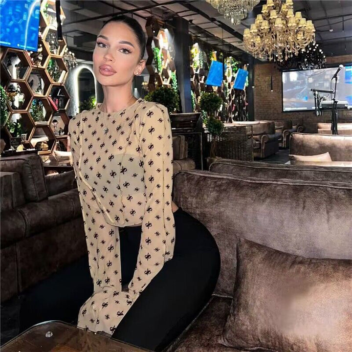 Women's Transparent Top with Long Sleeves and Delicate Pattern Lisslune