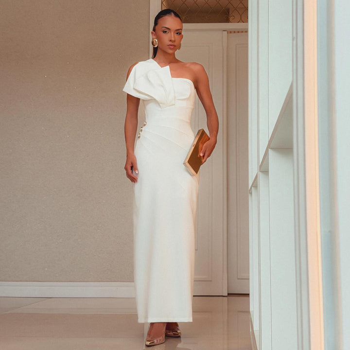 Women’s sheath dress with asymmetrical neckline and draped details Lisslune