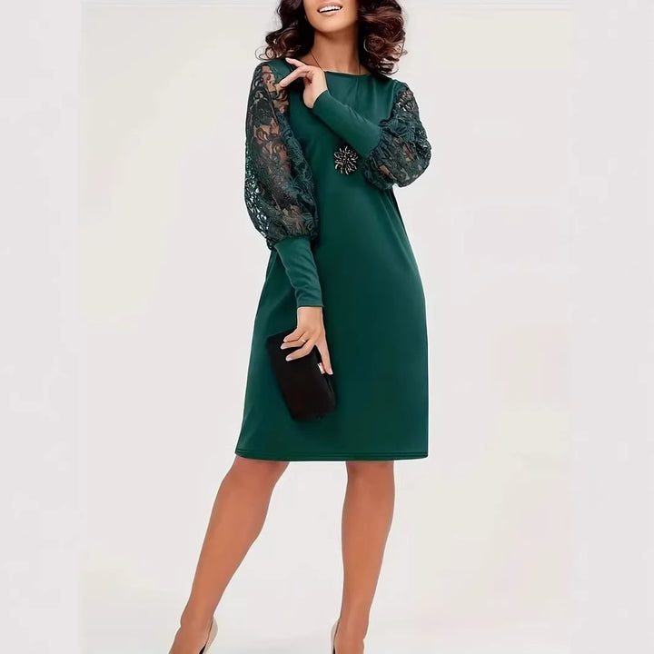 Ladies elegant dress with lace sleeves and fitted cut Lisslune