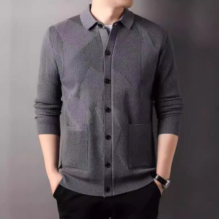 Men's cardigan with modern textured design and practical pockets Lisslune