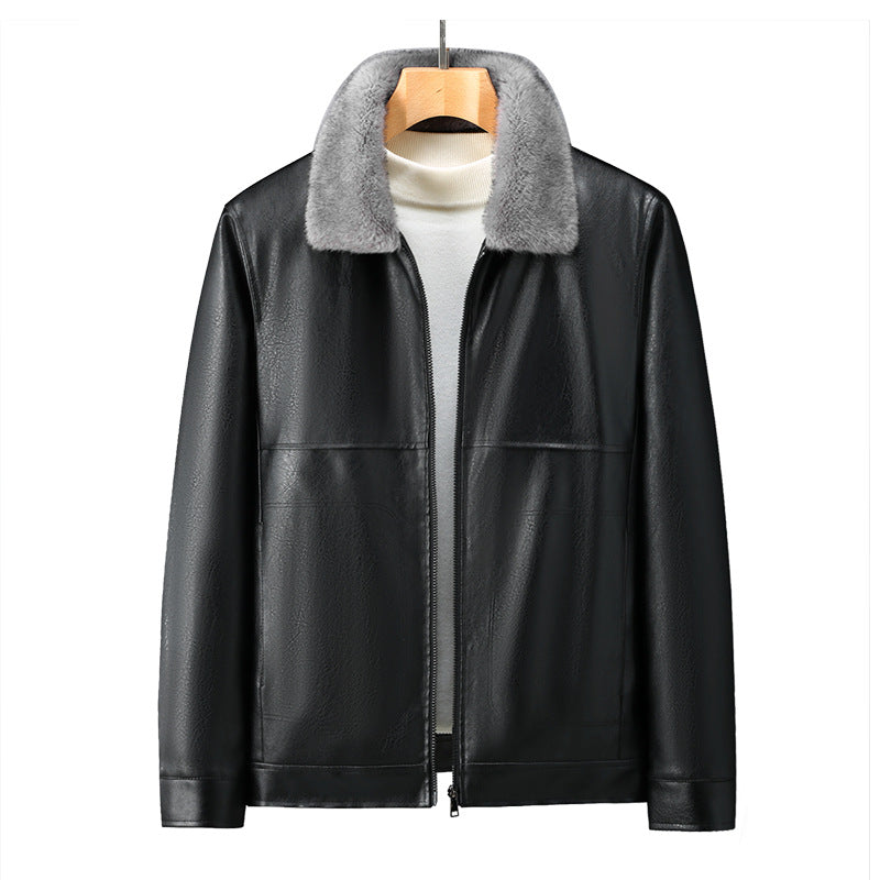 Men's Elegant Synthetic Leather Jacket with Removable Collar Lisslune