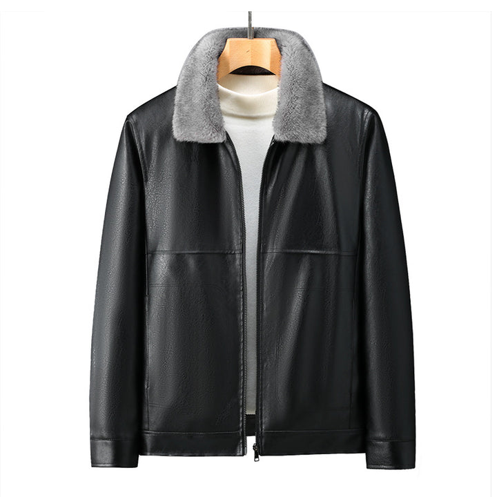 Men's Elegant Synthetic Leather Jacket with Removable Collar Lisslune