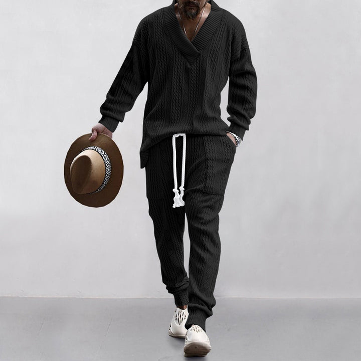Men's casual knit suit with trendy V-neck Lisslune