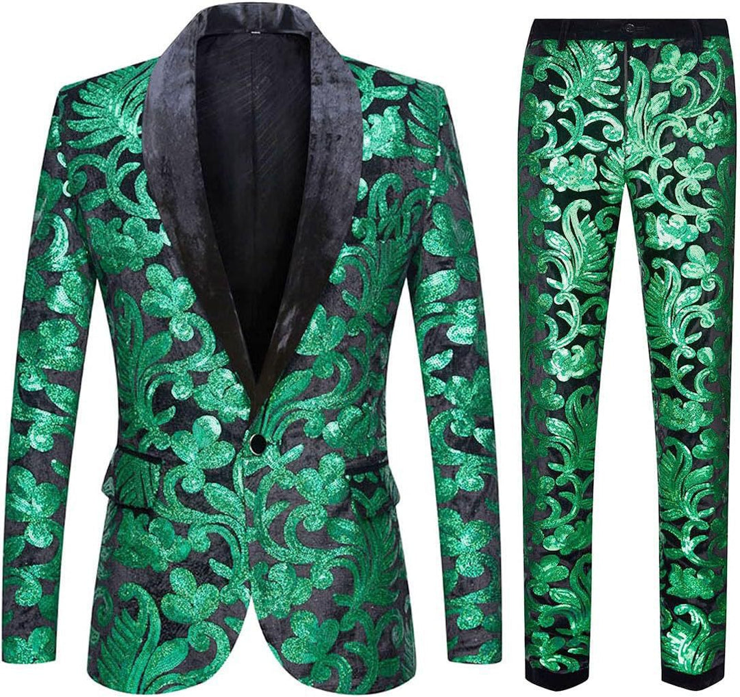 Men's elegant velvet suit with shiny sequin pattern Lisslune