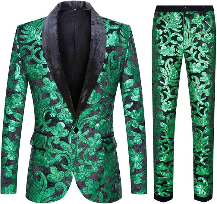 Men's elegant velvet suit with shiny sequin pattern Lisslune