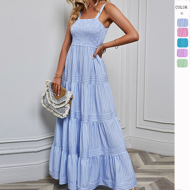 Women's maxi dress with sophisticated pleated design and elastic top Lisslune