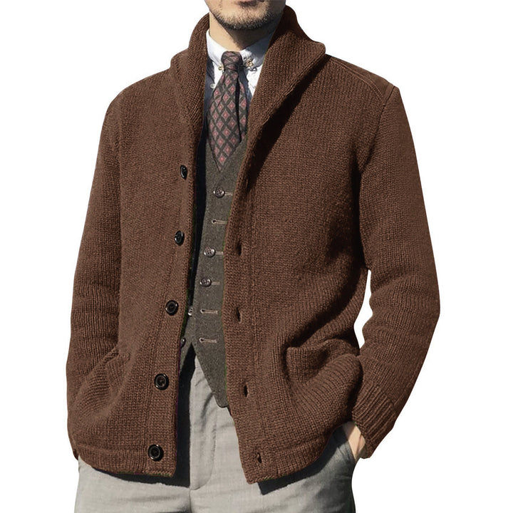 Men's Elegant Cardigan with High Collar and Button Plackets Lisslune