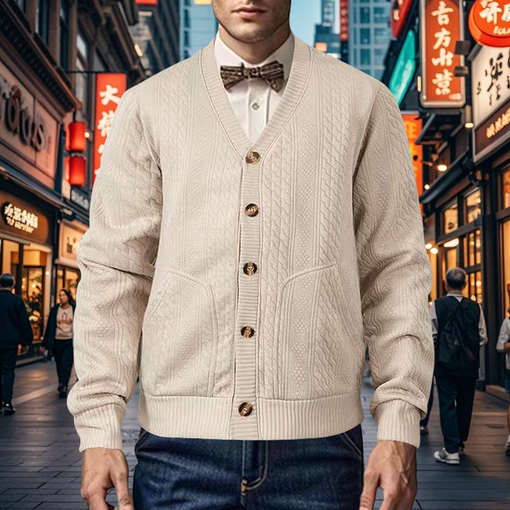 Men's cardigan with modern honeycomb pattern and practical pockets Lisslune
