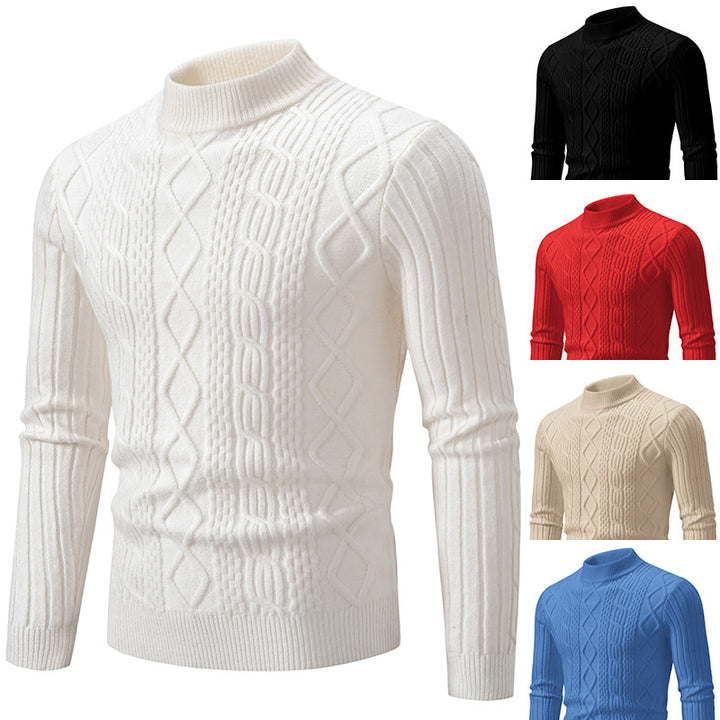 Men's knitted sweater with high collar and cable pattern Lisslune