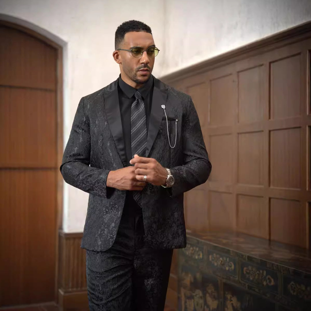 Men's formal suit set with floral jacquard pattern Lisslune