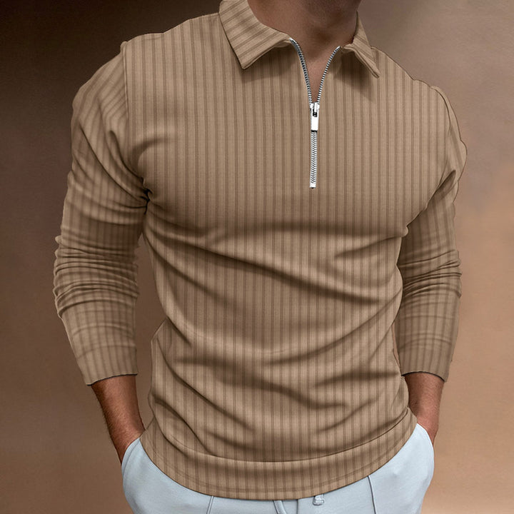 Men's Long Sleeve Polo Shirt with Zipper Lisslune