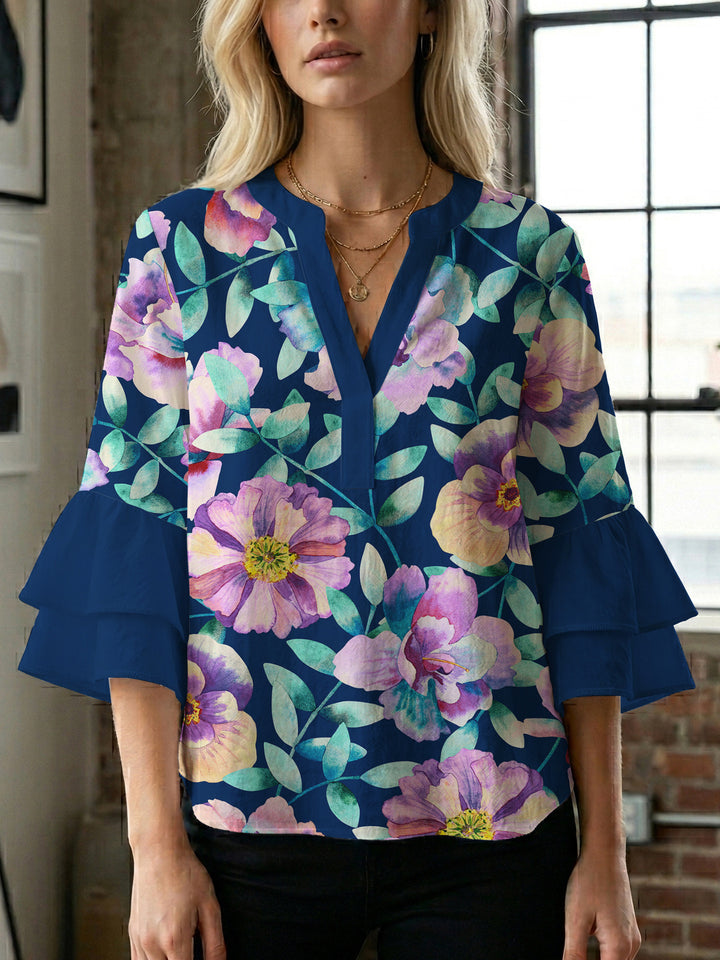 Women's blouse with voluminous sleeves and floral design Lisslune