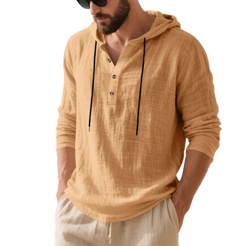 Men's casual hoodie shirt with button placket and breathable cotton blend Lisslune