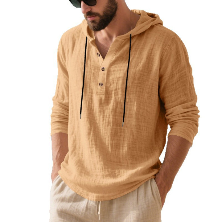 Men's casual hoodie shirt with button placket and breathable cotton blend Lisslune