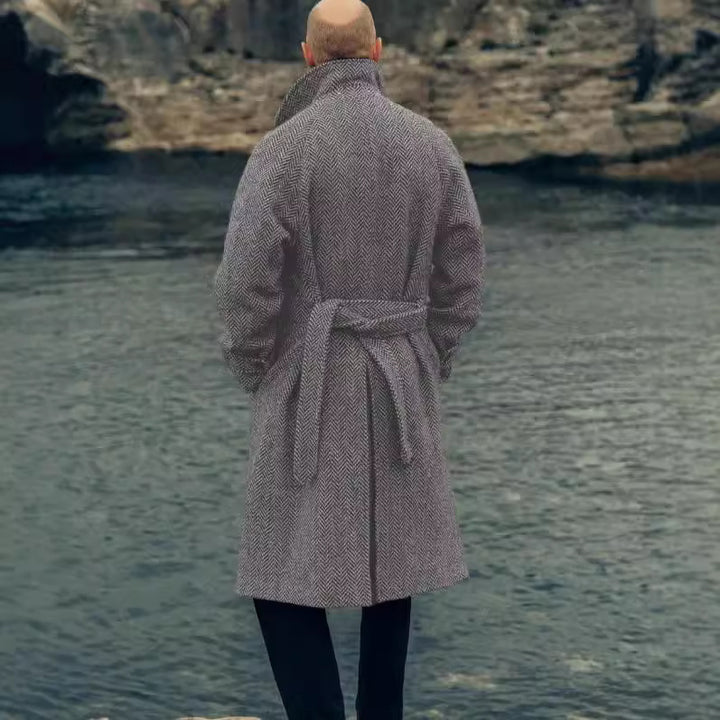 Men's elegant wool coat with houndstooth pattern Lisslune