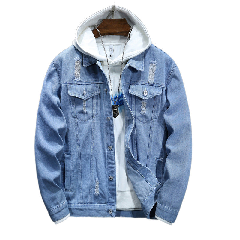 Men's casual denim jacket with comfortable hoodie insert and stylish details Lisslune
