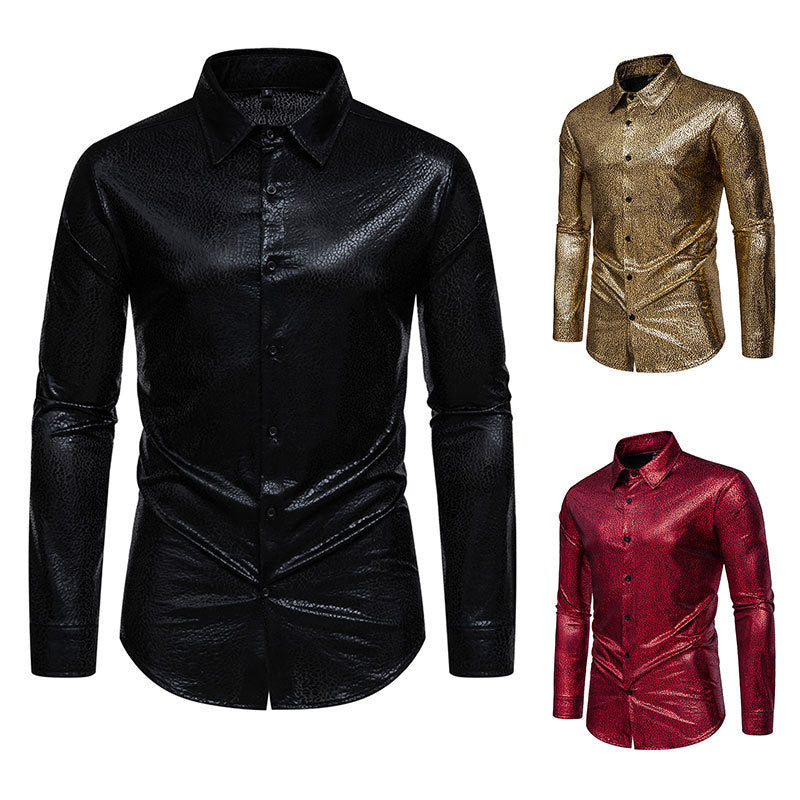 Men's Shiny Long Sleeve Shirt with Extravagant Design Lisslune