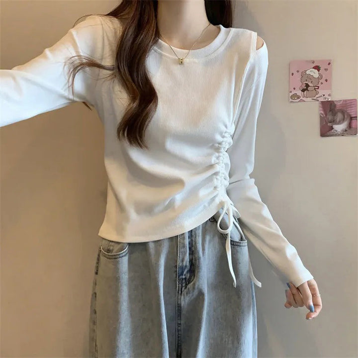 Women's long-sleeve shirt with side ruffle detail and casual fit