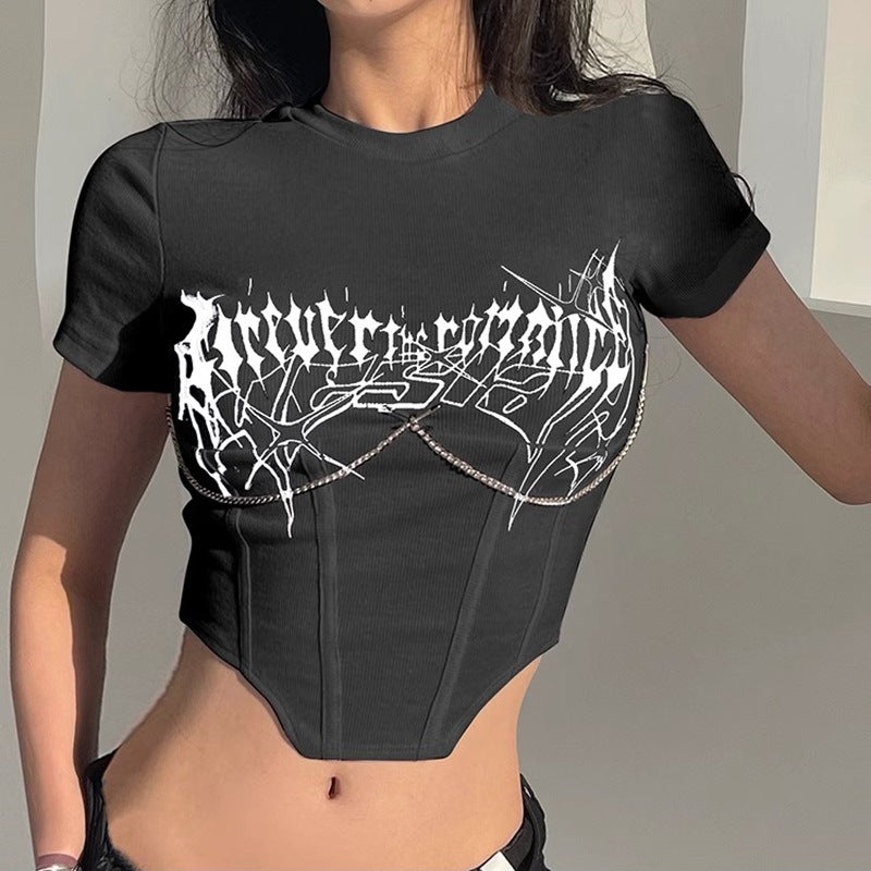 Women's Cropped Top with Artistic Print and Fitted Cut