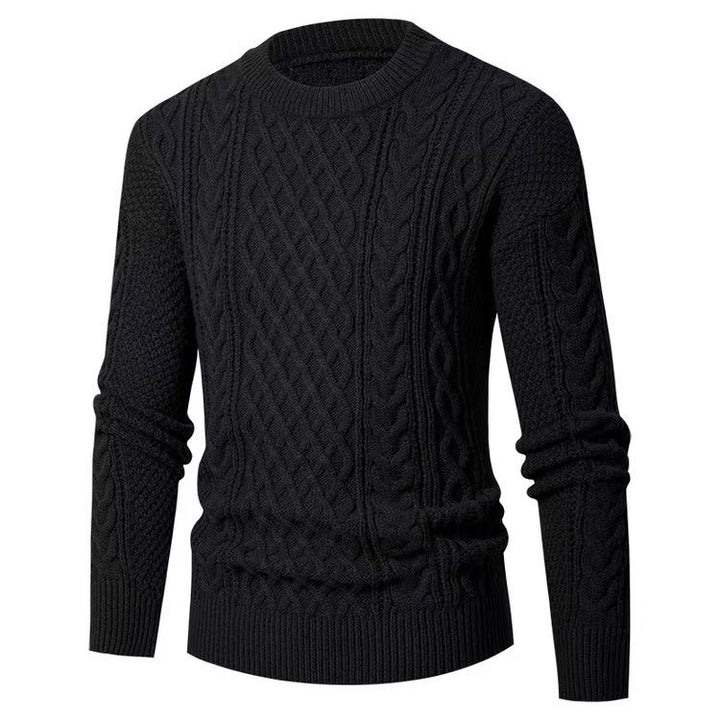 Men's Chunky Knit Sweater with Cable Pattern and Classic Round Neckline Lisslune