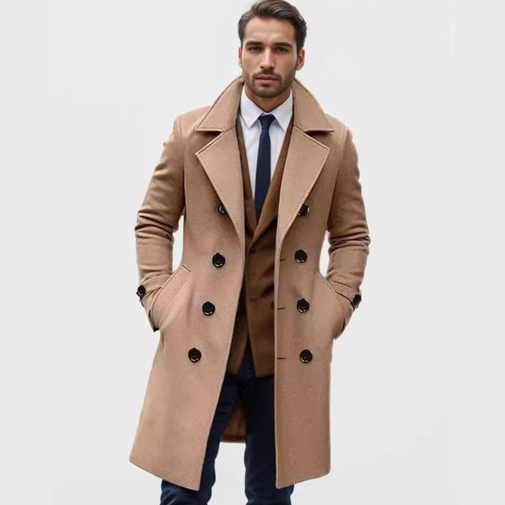 Men's elegant wool trench coat with double button placket Lisslune