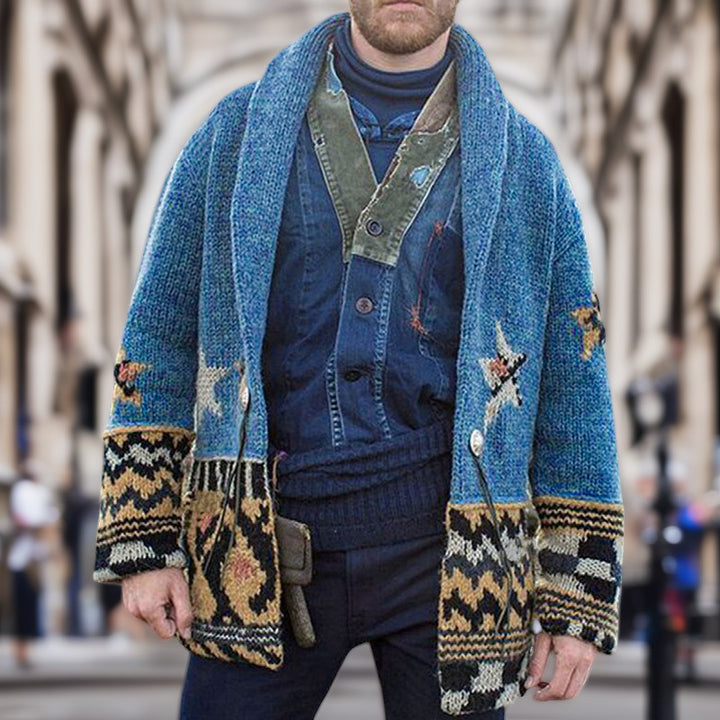 Men's cardigan with unique patterns and large hood Lisslune