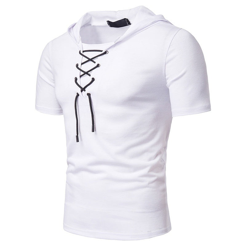 Men's hooded shirt with fashionable lacing design Lisslune