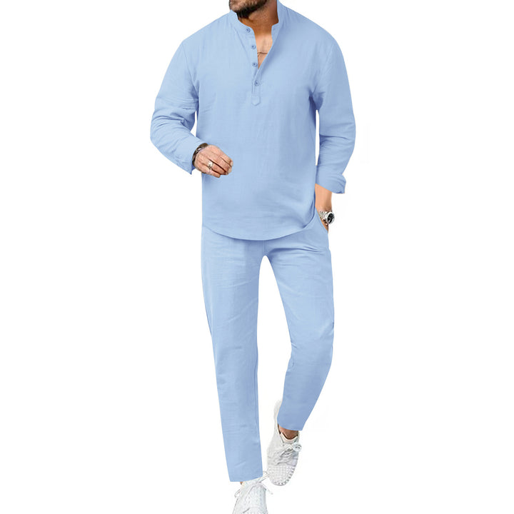Men's modern leisure suit set with innovative button placket design and breathable properties Lisslune