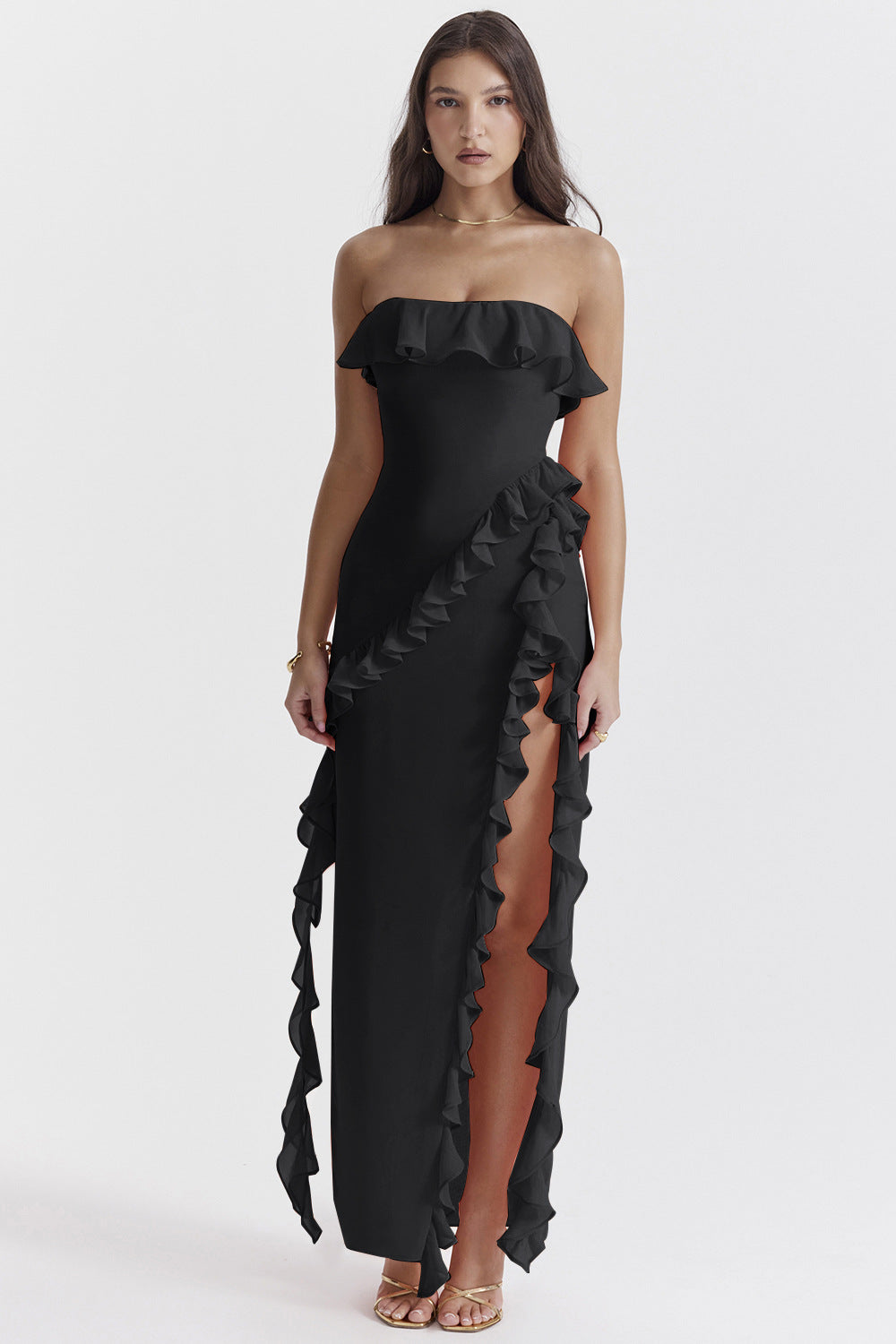 Ladies evening dress in elegant ruffle style