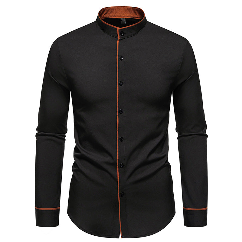 Men's long sleeve shirt with modern stand-up collar and embroidered detail Lisslune