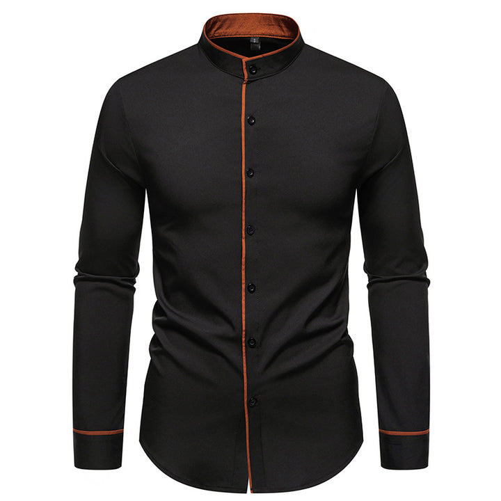 Men's long sleeve shirt with modern stand-up collar and embroidered detail Lisslune