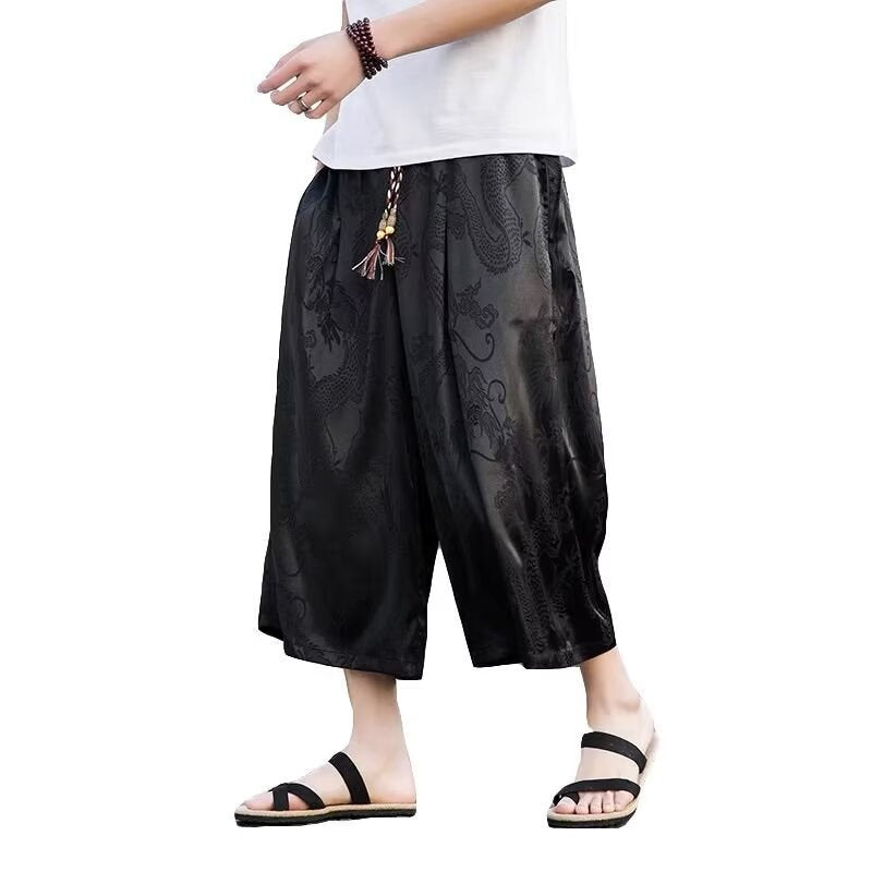 Men's airy harem pants with elegant pattern and elastic waistband Lisslune