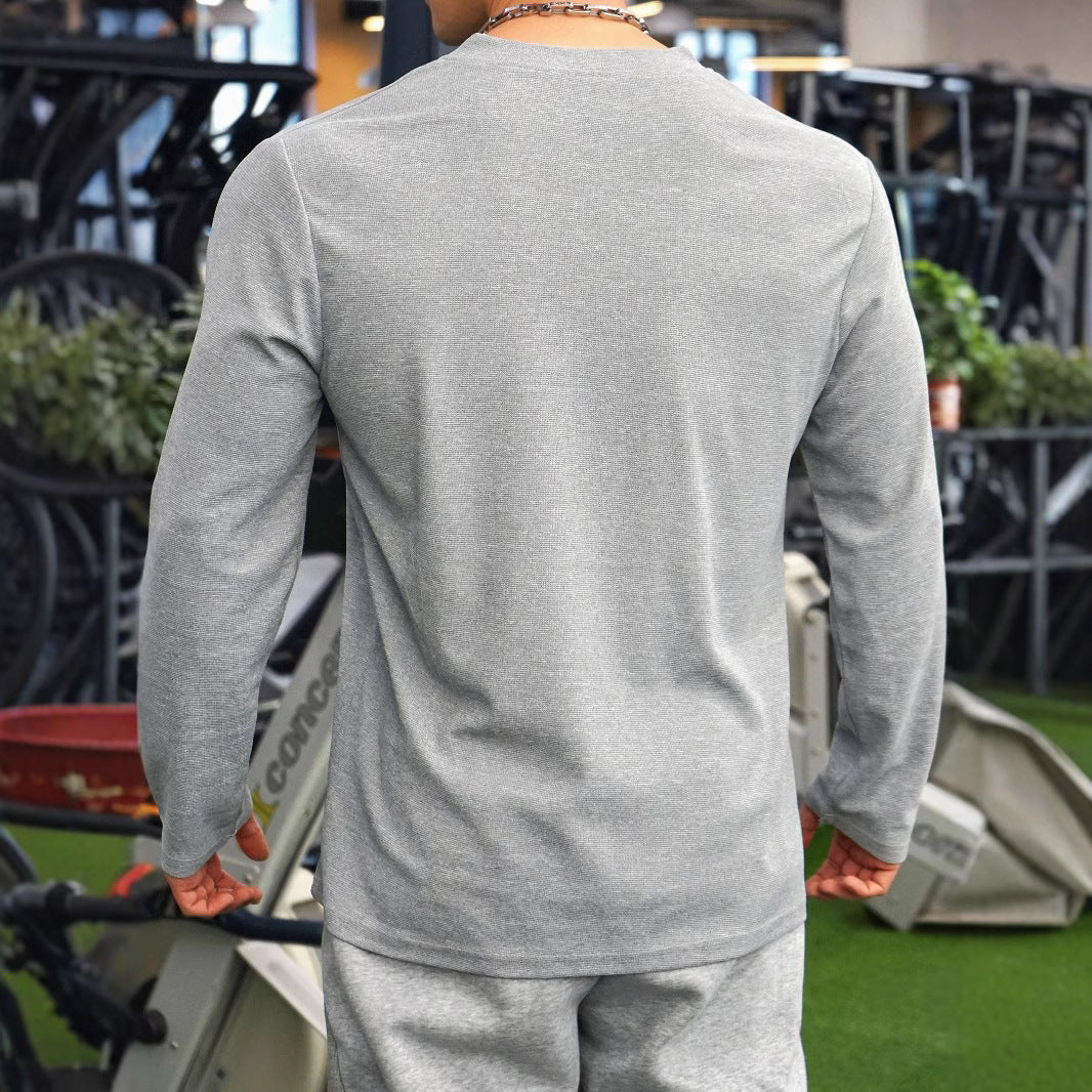 Men's long sleeve shirt with button placket and textured design Lisslune