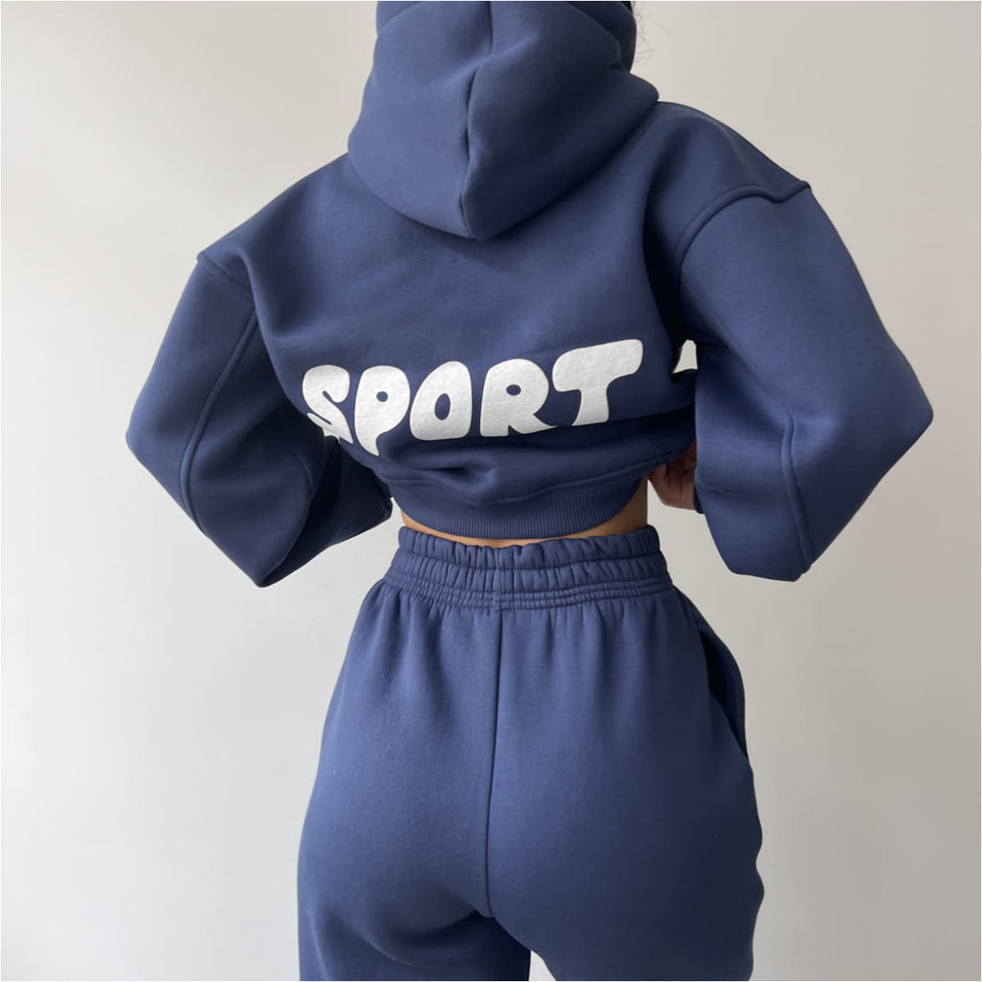 Women's sporty cropped hoodie and sweatpants set Lisslune