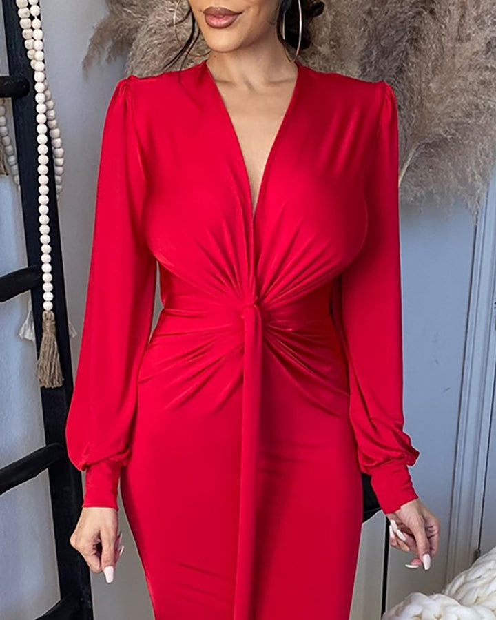 Women's Elegant Evening Dress with Deep V-Neck and Slit Lisslune