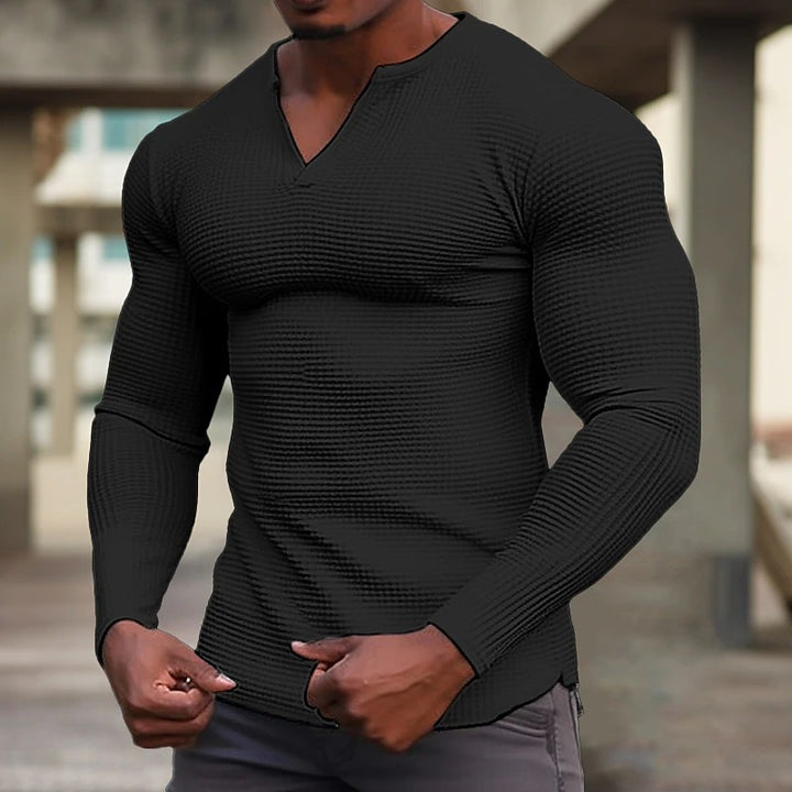 Men's stylish long-sleeve T-shirt with structured V-neck Lisslune