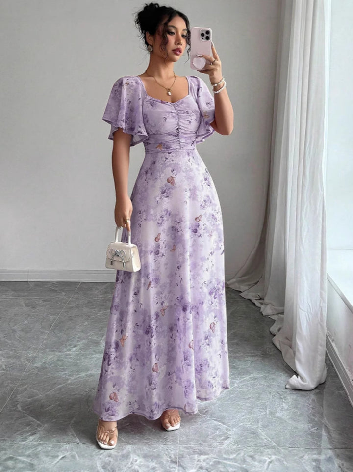 Women’s maxi dress with flowing cut and romantic floral pattern Lisslune