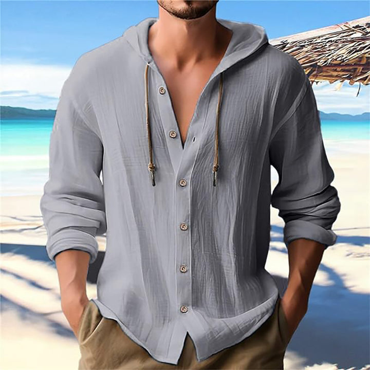 Men's Casual Hooded Shirt with Button Placket Lisslune