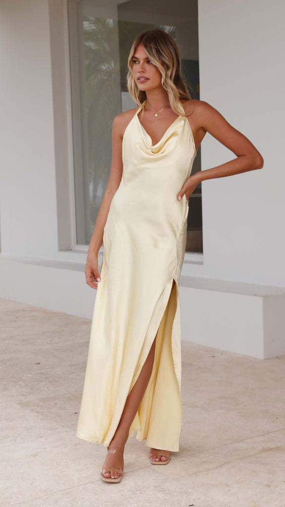 Women Elegant Long Dress with Chic Waterfall Neckline and High Slit Lisslune