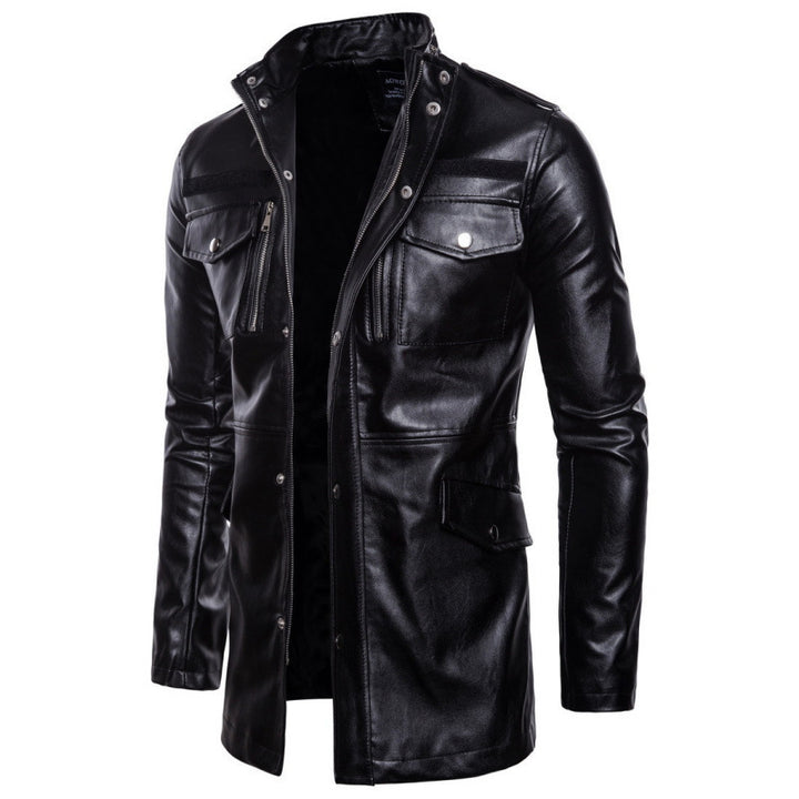 Men's stylish synthetic leather jacket with practical pockets and asymmetric zipper Lisslune