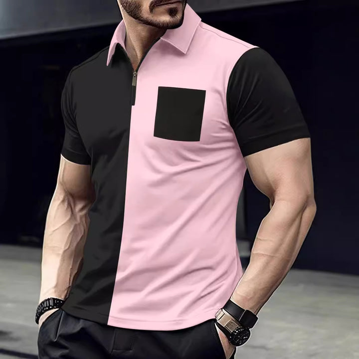 Men's modern short-sleeve shirt with zipper and contrasting color cuts Lisslune