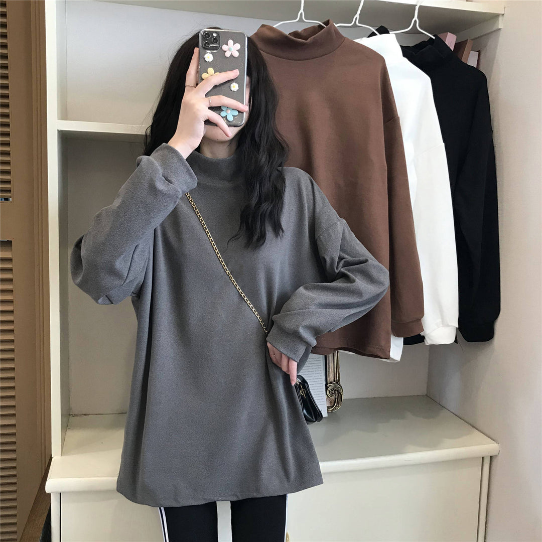 Women's long sleeve shirt with stand-up collar and sporty cut