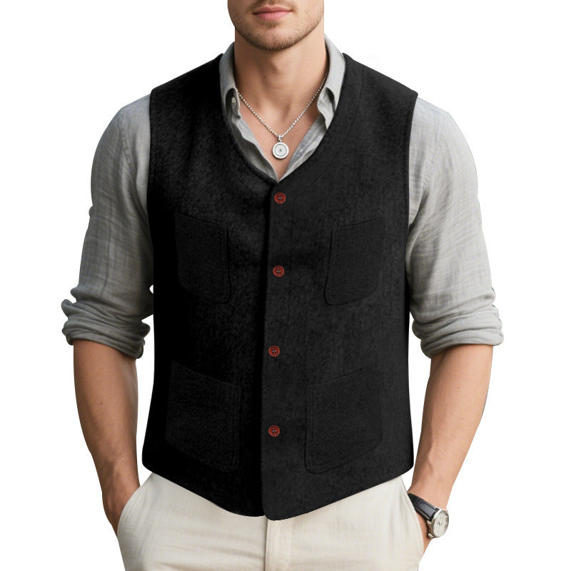 Men's sleeveless vest made of high-quality wool blend with practical pockets Lisslune